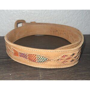 Western Leather Bohemian Belt Lamb Skin Colorful Stitching Size 28 Boho A1